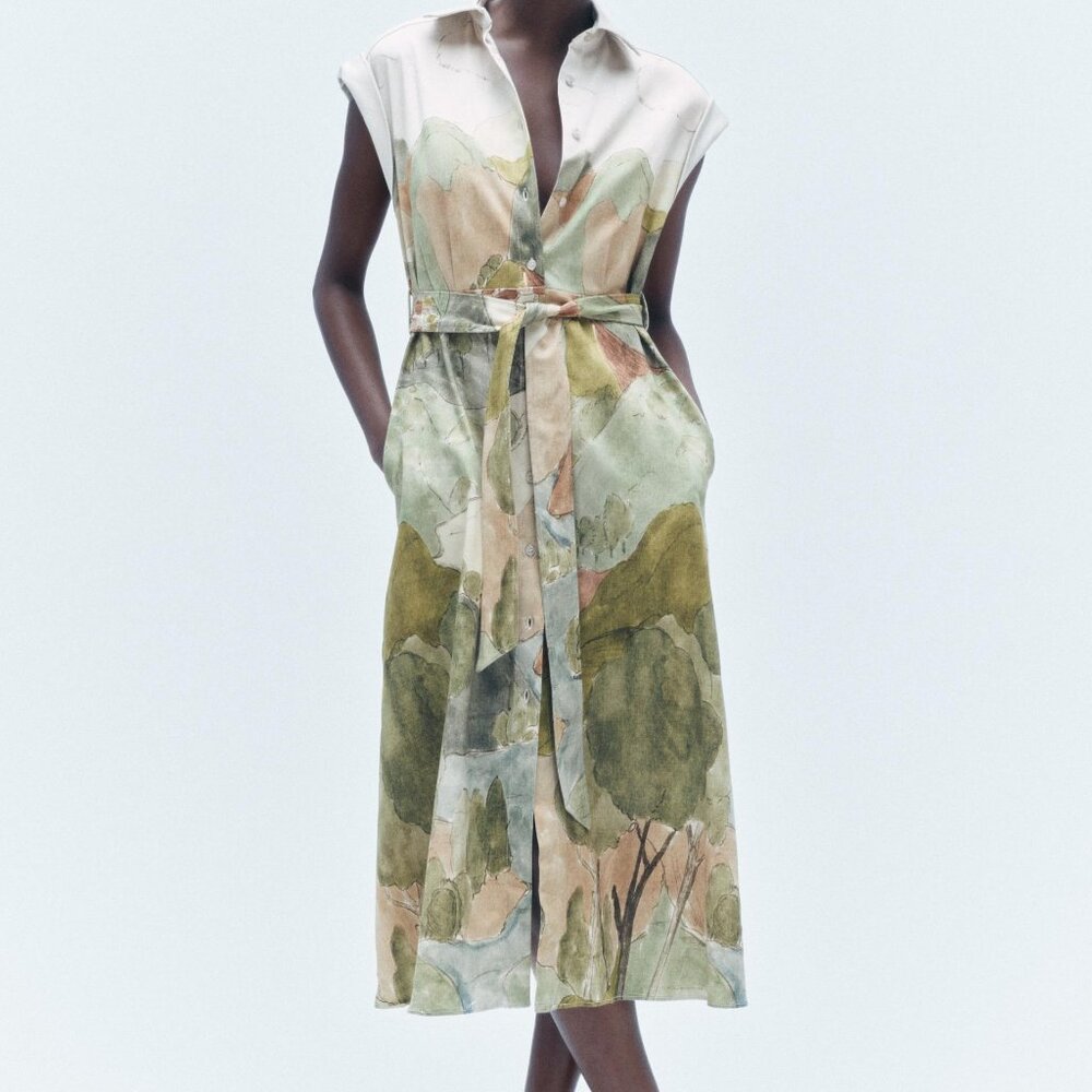 ZW COLLECTION PRINTED SHIRT DRESS L NWT